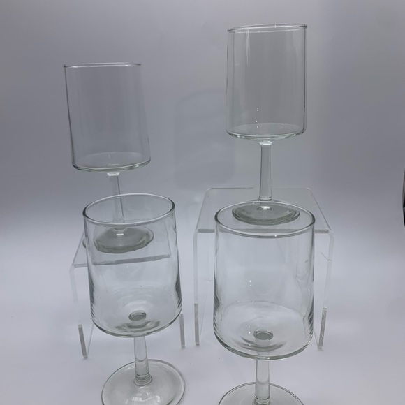Set If 4 Vintage Clear Solid Cylinder Stem Wine Glasses 7” - Picture 9 of 10